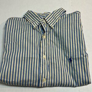 Ralph Lauren blue yellow strip vintage button up classic fit long sleeve sz 17